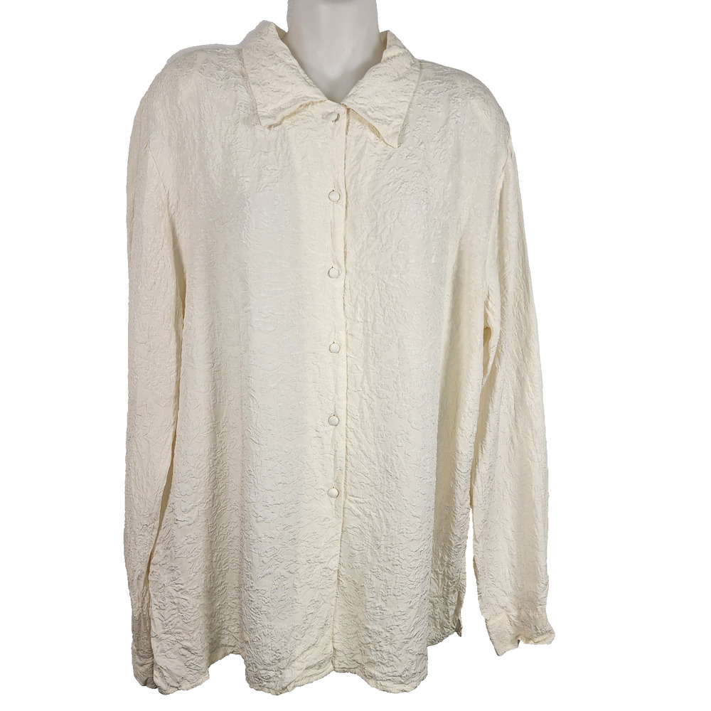 Vintage Lee David Collection Shirt Women 100% Silk Button Textured Long Sleeve L